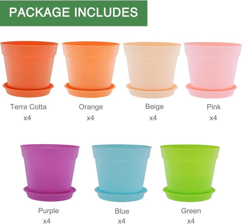 SwinDuck 4 inch Plant Pots, 28 Pack Small Plastic Planters with Drainage Holes and Saucers for Flowers Plants, Succulents, Seed Starting Pots, Colorful - Image 5